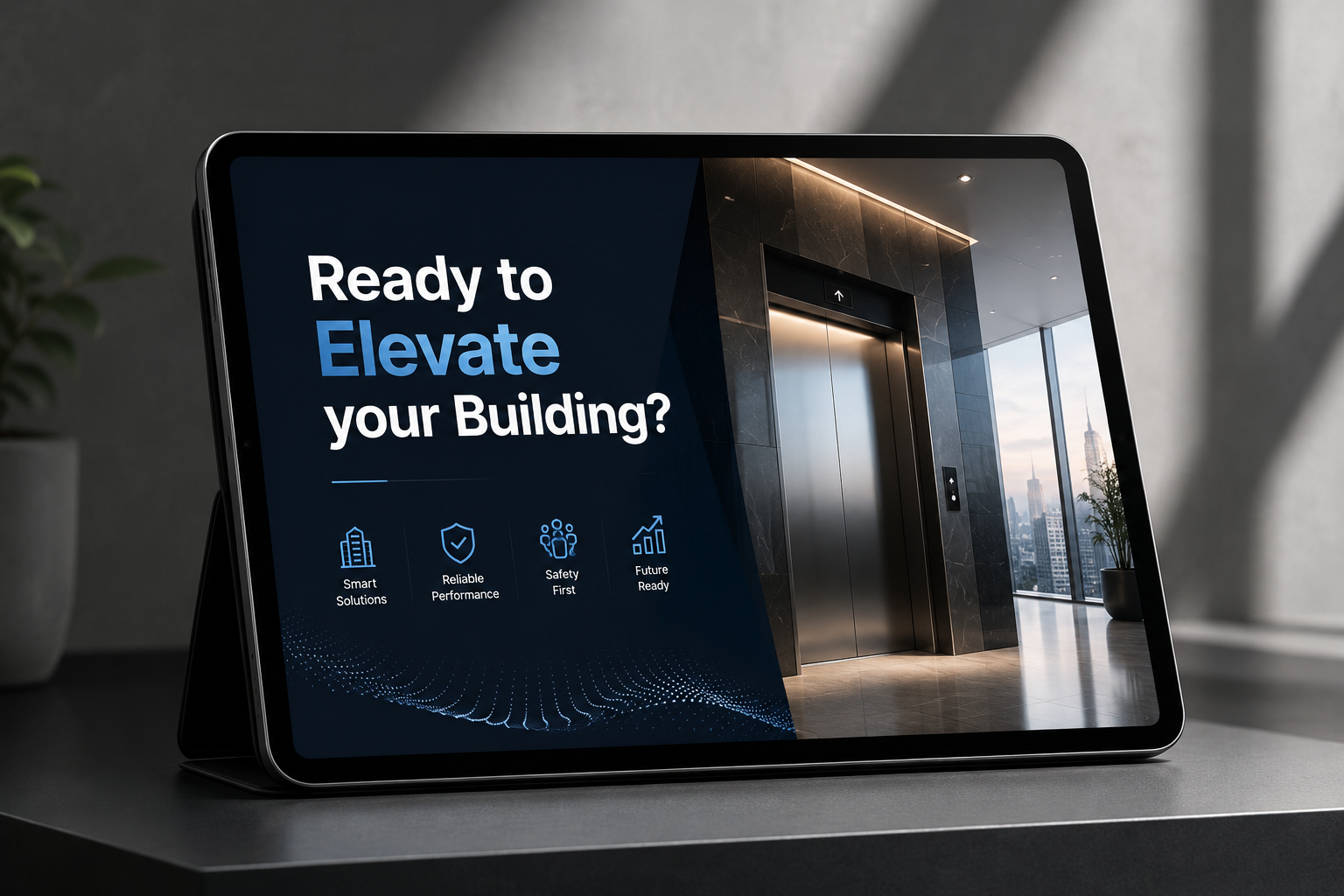 Tab Elevators website preview on a tablet device